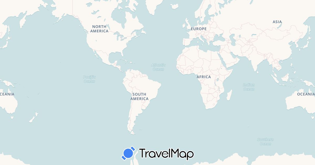 TravelMap itinerary: driving, bus, plane, cycling, train, hiking, boat, hitchhiking, motorbike in Argentina, Bolivia, Chile, Colombia, Ecuador, Spain, France, Peru, Uruguay (Europe, South America)